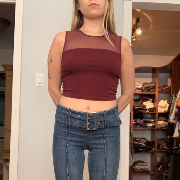 Purple Crop Top With Mesh top - Picture 3 of 4